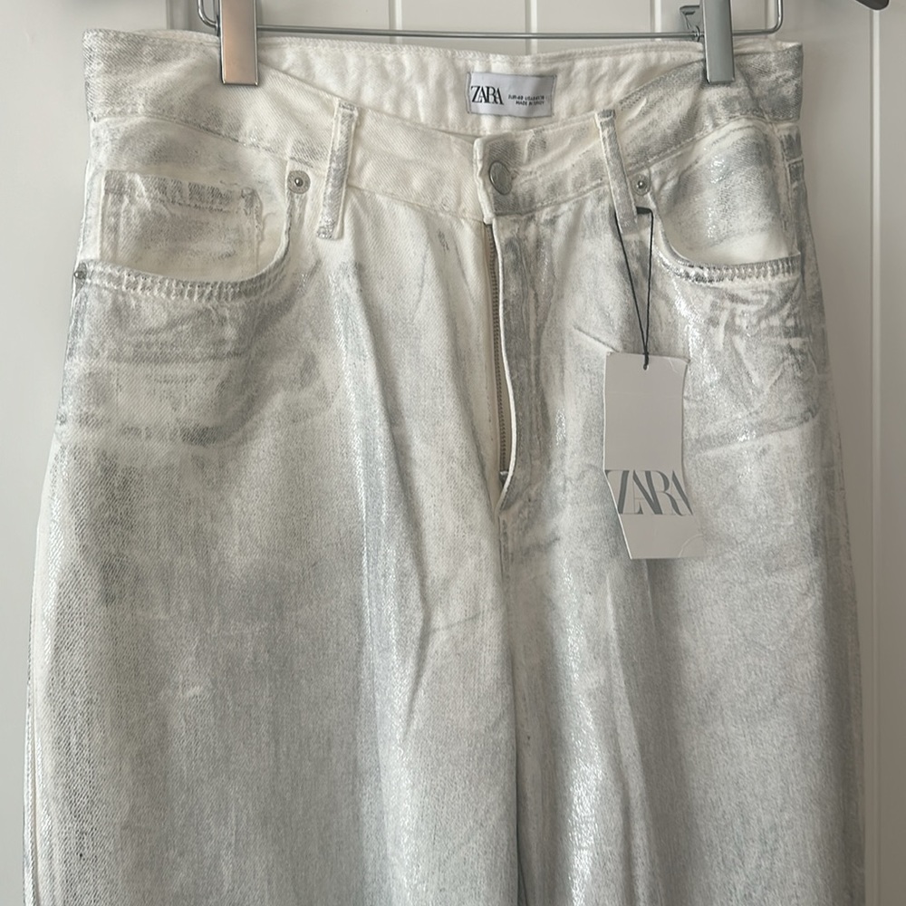 ZARA new with tags - metallic silver coated jeans